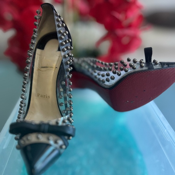 Authentic Christina Louboutin black suede with silver studs - Picture 1 of 2